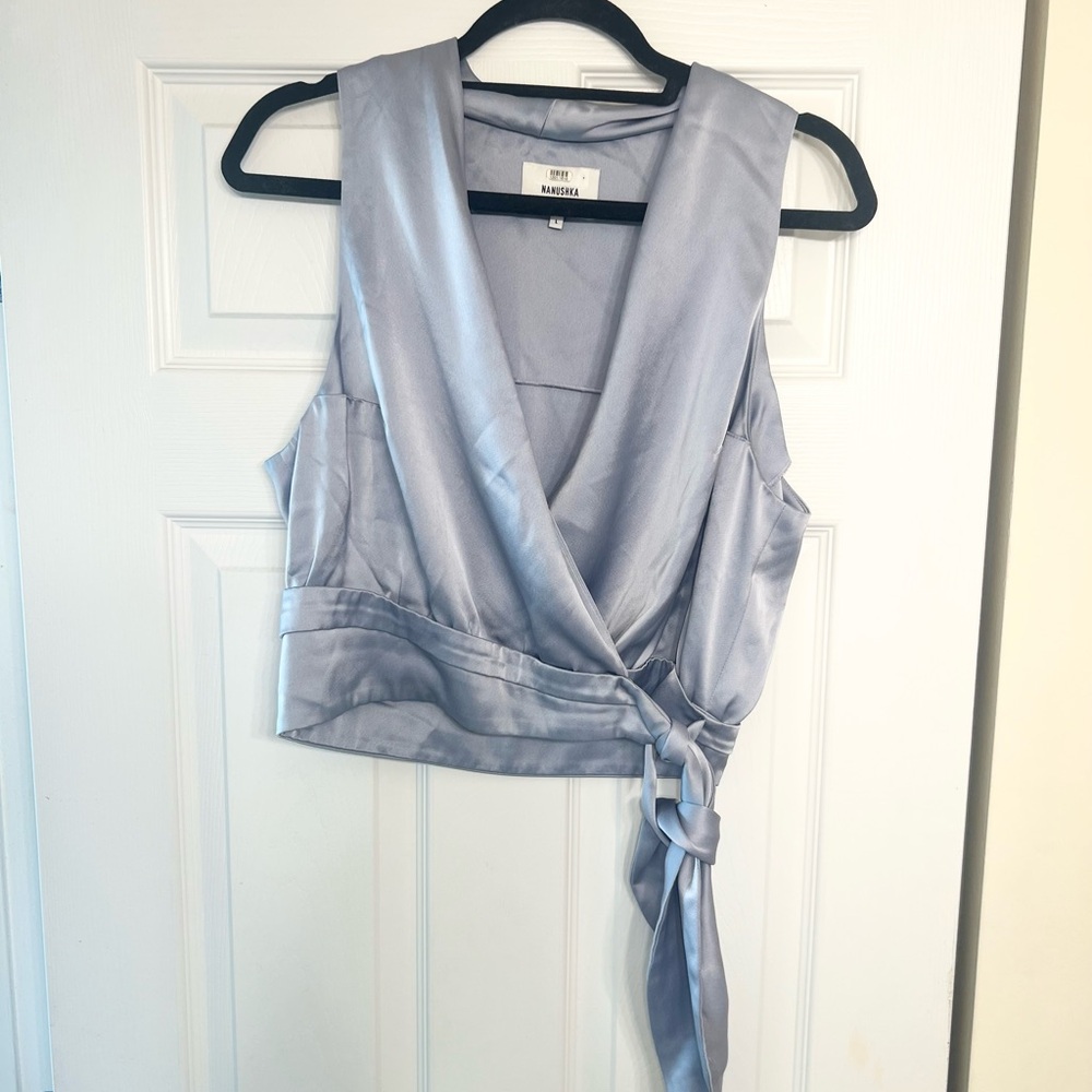 Nanushka blue satin wrap tank